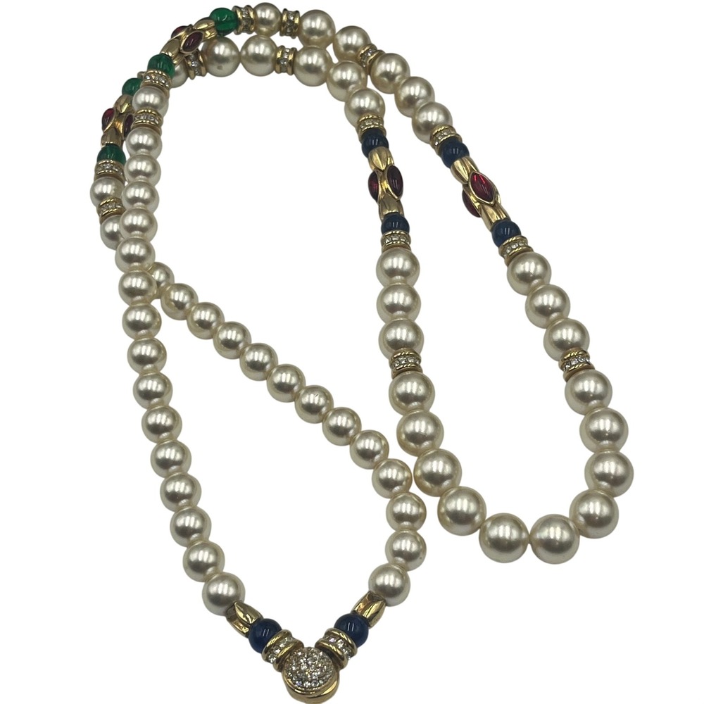 Echt Pyrm  Graduated Faux Pearl European Costume Gem‎ Colors Long Necklace